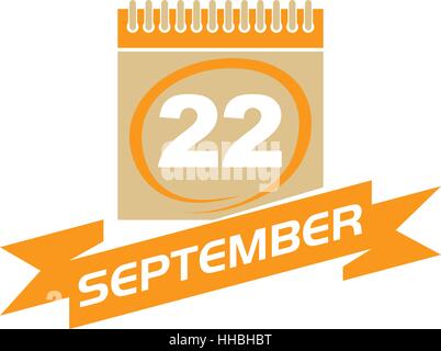 22 September Calendar with Ribbon Stock Vector