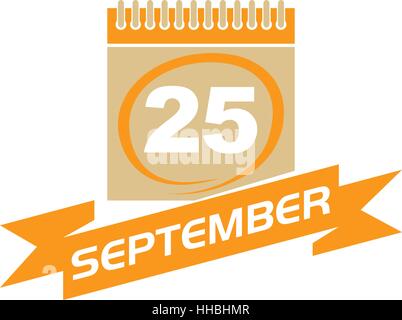 25 September Calendar with Ribbon Stock Vector