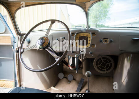 1936 Scarab minivan automobile dashboard, designed by William Stout. Stock Photo