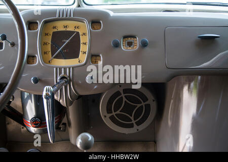 1936 Scarab minivan automobile dashboard, designed by William Stout. Stock Photo