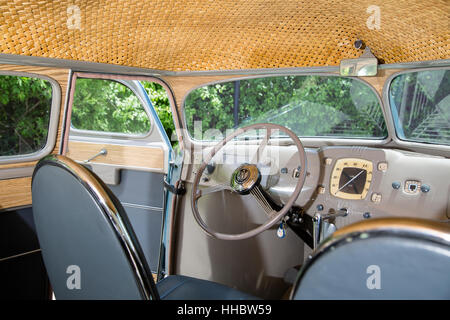 The interior of a 1936 Scarab minivan automobile, designed by William Stout. Stock Photo