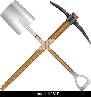 Shovel and mattock on a white background. Vector illustration. Stock Vector