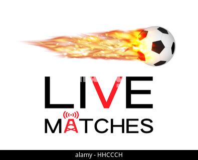 live soccer football match with football burning fire logo Stock Vector