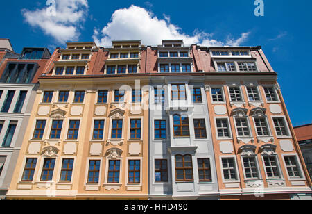 tenements, Dresden, reconstruction, old building, accomodations, blue, house, Stock Photo