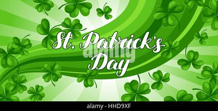 Saint Patricks Day banner. Green clover shamrock and the four-leaf Stock Vector