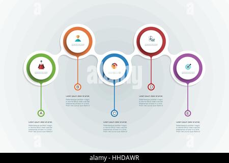 Vector infographics timeline design template with 3D paper label, integrated circles background. Blank space for content, business, infographic, diagr Stock Vector