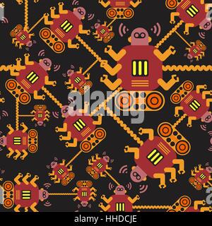 Robots color seamless pattern on white background. Stock Vector