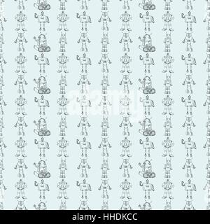 Robot doodles pattern. Stock Vector