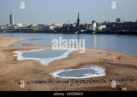 Frozen puddle in the winter at the Rhine. Stock Photo