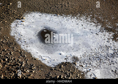 Frozen puddle in the winter at the Rhine. Stock Photo