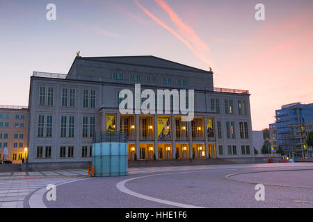 Opera House in Augustusplatz at dawn, Leipzig, Saxony, Germany Stock Photo