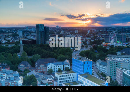 View of St. Pauli at sunset, Hamburg, Germany Stock Photo