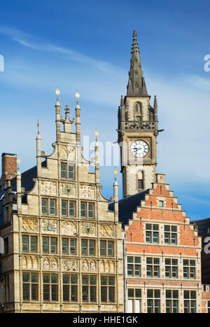 Guild houses and Town Hall in historic centre, Ghent, Flanders, Belgium Stock Photo