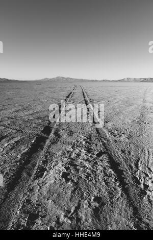 Tire tracks on playa, Black Rock Desert, Nevada Stock Photo