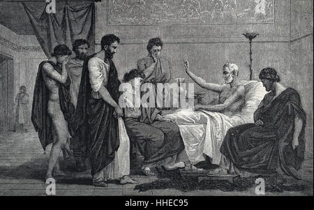 Theophrastus (c372-c287 BC) Ancient Greek philosopher and scientist. Pupil Plato and of Aristotle whom he succeeded as President of the Lyceum, on his deathbed saying farewell to his followers. Stock Photo