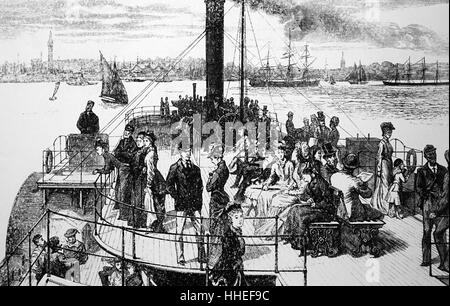 Illustration depicting a ferry crossing the River Mersey in Liverpool. Dated 19th Century Stock Photo