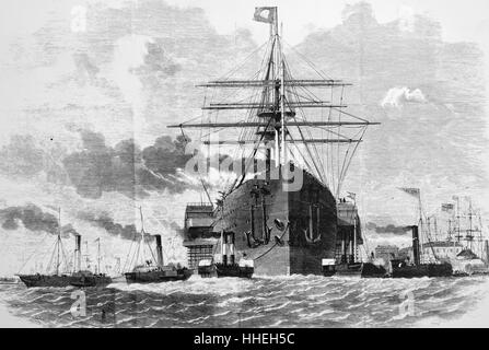 Engraving depicting the 'Great Eastern' used during the creation of the Atlantic Telegraph. Dated 19th Century Stock Photo