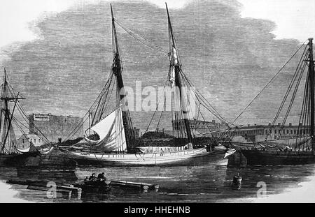 Engraving depicting the Schooner Yacht 'Augusta'. Dated 19th Century Stock Photo