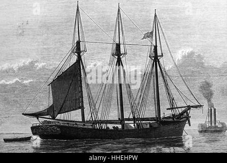 Engraving depicting the Schooner Yacht 'Jefferson Borden'. Dated 19th Century Stock Photo