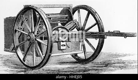 Winged Projectiles Engraving of a winged projectile carrying a line from shore to a ship ...