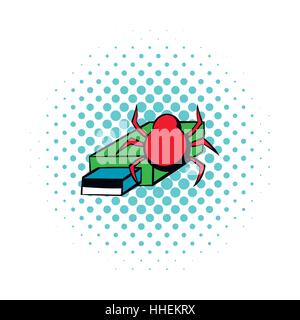 Flash drive infected by virus icon, comics style Stock Vector