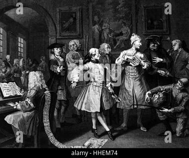 Engraving titled 'The Rake's Progress' by William Hogarth (1697-1764 ...