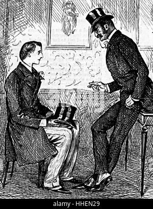 Engraving depicting two gentlemen smoking a cigar and talking after ...