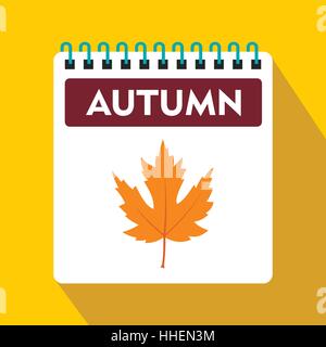 Calendar with maple leaf icon, flat style Stock Vector
