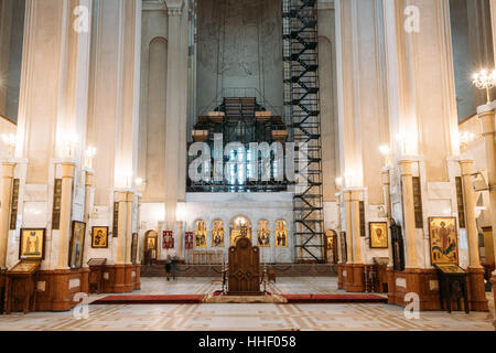 Tbilisi, Georgia - October 21, 2016: Interior Of The Holy Trinity Cathedral of Tbilisi. Sameba is the main cathedral of the Georgian Orthodox Church Stock Photo