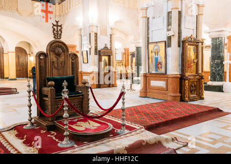 Tbilisi, Georgia - October 21, 2016: Interior Of The Holy Trinity Cathedral of Tbilisi. Sameba is the main cathedral of the Georgian Orthodox Church Stock Photo