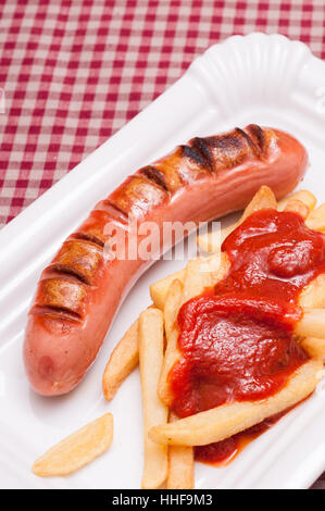 red sausage and fries Stock Photo