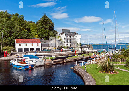 Crinan Canal entrance and dock with hotel rear in Argyll & Bute Scotland Stock Photo