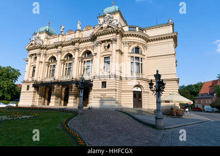 The Juliusz Slowacki theatre in Plac Świętego Ducha in Krakow Old Town, Krakow, Poland.   The theatre built like the Paris Opera House, holds dance,co Stock Photo