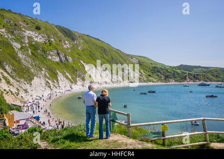 Great Britain, South West England, Dorset, Jurassic Coast, chalk cliffs  at Lulworth Cove Stock Photo