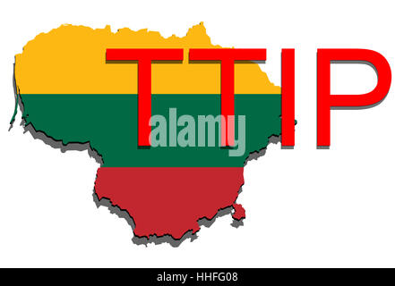 TTIP - Transatlantic Trade and Investment Partnership on Lithuania map Stock Photo