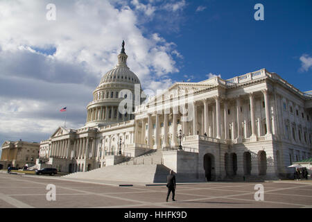 Washington DC, USA. 18th January 2017. A man walk towards the US Capitol building in Washington, DC. Credit: PixelPro/Alamy Live News Stock Photo