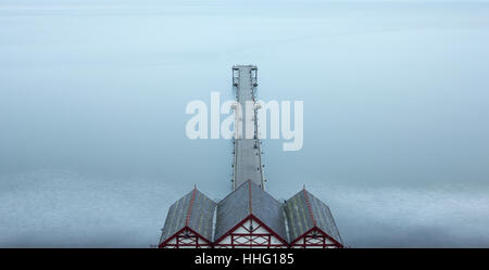 Saltburn by the Sea, North Yorkshire, UK. 19th January, 2017. Weather: A grey, calm morning on Saltburn beach on the North Yorkshire coast. PICTURED: Long exposure (164 seconds) view of Saltburn`s Victorian pier which is currently closed to the public due to damage caused by the recent tidal surge. The long exposure gives the North sea a smooth, milky appearance. Credit: ALAN DAWSON/Alamy Live News Stock Photo