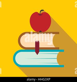 Two books and apple icon, flat style Stock Vector