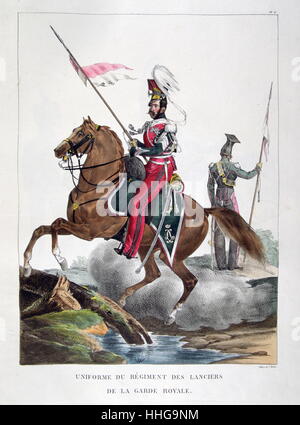 Uniformed cavalryman of the French Lancers, Royal Guard Regiment, 1823 Stock Photo