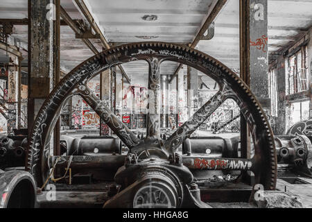 industrial machinery in abandoned factory Stock Photo