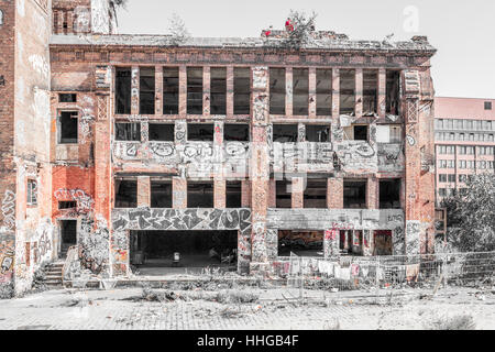 abandoned factory ruin in Berlin, Germany (Eisfabrik) - graffiti on building exterior Stock Photo