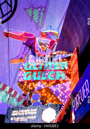 Glitter Gulch sign in the Fremont district, Las Vegas Nevada Stock Photo