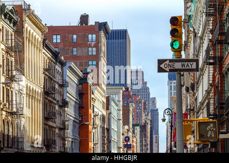 Intersection of Broadway and Spring Street in SOHO Manhattan, New York City Stock Photo