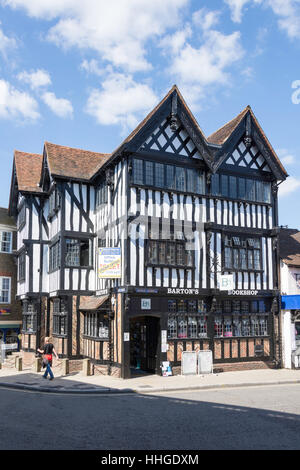 Timber-framed Barton's Bookshop cnr. North & Bridge Streets, Leatherhead, Surrey, England, United Kingdom Stock Photo