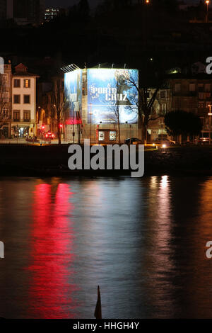 Avenida de Diogo Leite (Vila Nova de Gaia, Portugal) at night, seen from the opposite side of the Douro River Stock Photo