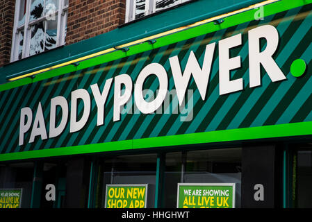 NORWICH, UK - JANUARY 17TH 2017: The shopfront of a Paddy Power betting shop in Norwich city centre, on 17th January 2017. Stock Photo