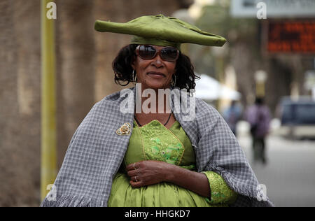 Herero woman at Swakopmund in Namibia Stock Photo