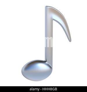 Metal music note 3D render illustration isolated on white background Stock Photo