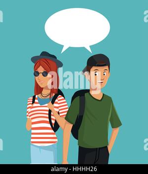 teens boy and girl talking bubble speech Stock Vector