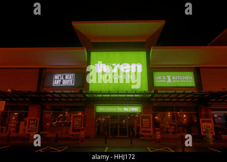 Wren kitchens  sign at night Great Western Retail Park Stock Photo